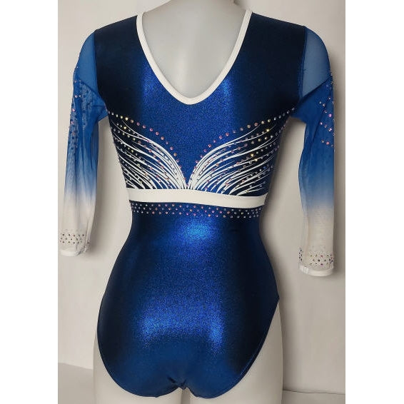 Langarm-Turnanzug Blau mit Metallic-Glanz