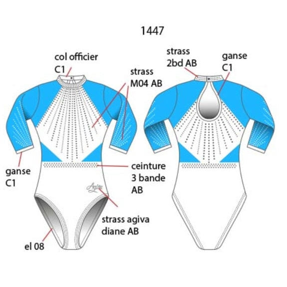 Turnanzug Topas, 3/4-Arm, Schwarz mit Strasssteinen