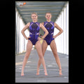 Turnanzug Tansanit, ärmellos, Violett mit Strasssteinen und Metallic-Glanz
