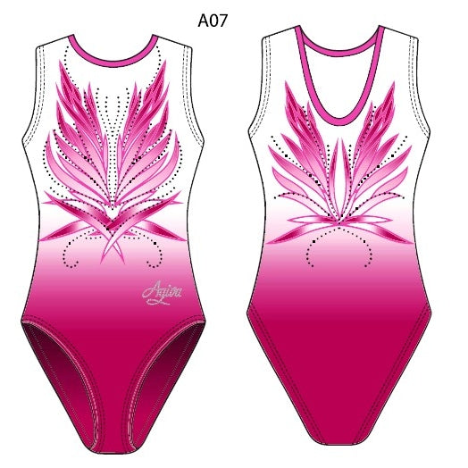 Turnanzug Rubin, ärmellos, Rosa mit Strasssteinen und Farbverlauf