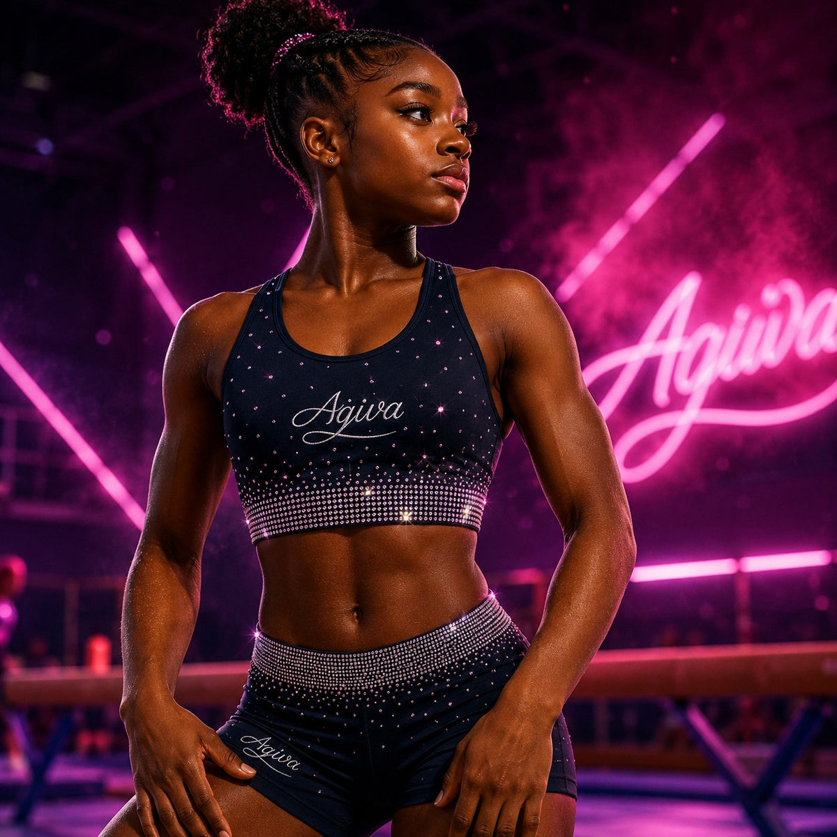 Artikel Schwarz mit Strasssteinen und Farbverlauf
