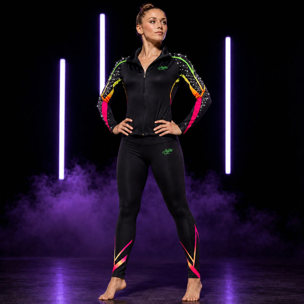 Leggings Schwarz-Orange mit grafischem Design