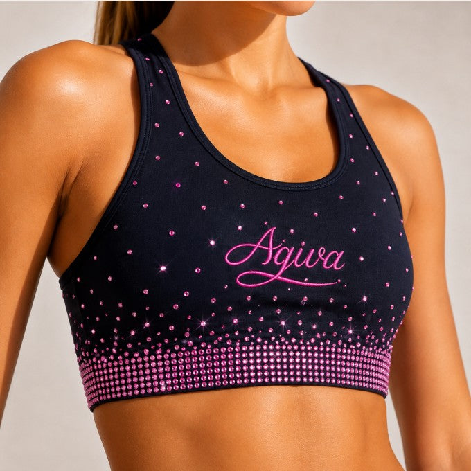 Top Schwarz-Fuchsia mit Strasssteinen und Farbverlauf