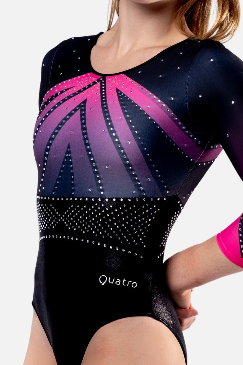 Turnanzug Omnia, langarm, Schwarz-Rosa