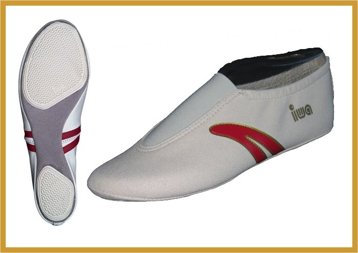 Kunstturnschuh 402 Creme mit roten Streifen